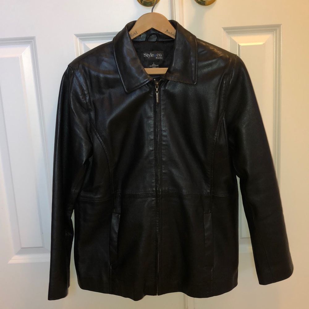 Style & Co. Petite Leather Jacket View 3